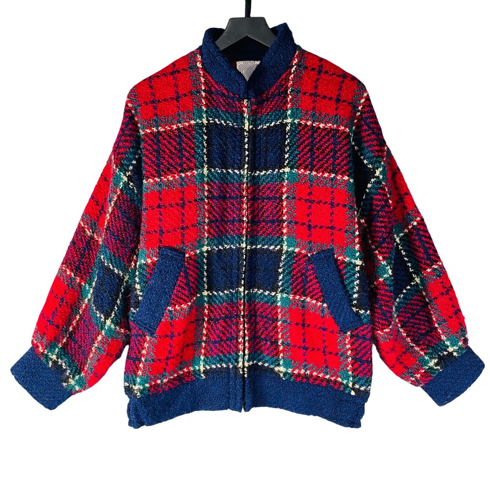Irish Plaid Wool Jacket Womens Medium Boyne Valley Weavers Bomber Coat